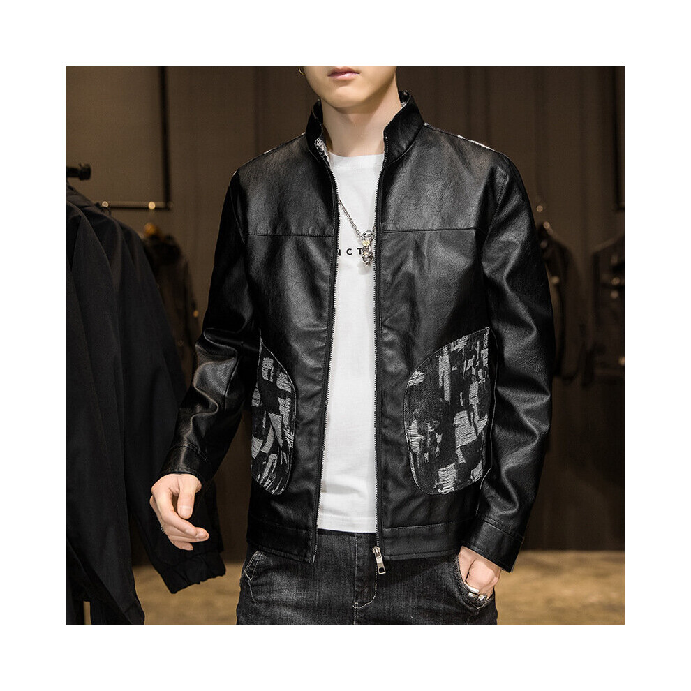 Men's Spring And Autumn Casual Motorcycle Pu Leather Jacket Youth Stand Collar Contrast Fit Leather Jacket Multicoloured 885658548100