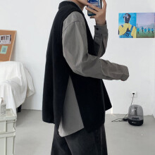 Sweater Vest Men Solid Round Neck Side Slit Unisex Sleeveless Sweaters Style Streetwear Preppy