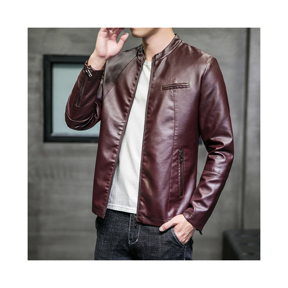 Men's Stand Collar Motorcycle Leather Jacket Youth Handsome Autumn PU Leather Jacket-image-OPC-PBR626K-NEW