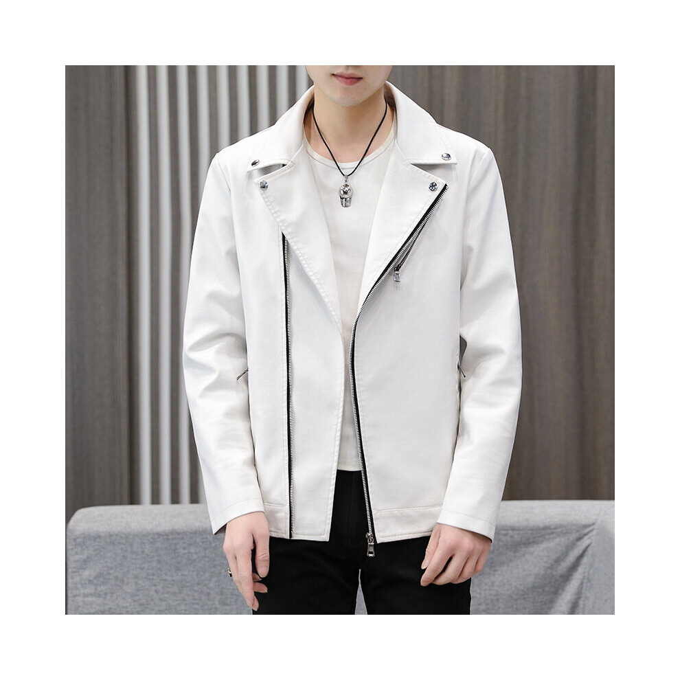 Men 'S Rivet Motorcycle Leather Coat Youth Lapels Oblique Zipper Handsome Leather Jacket Multicoloured 885658569860