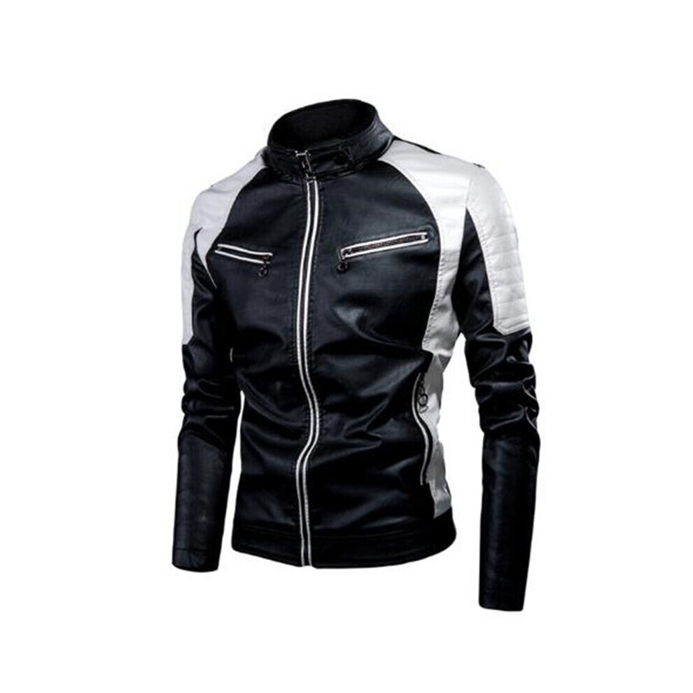 Men's Multicoloured Leather Jacket Spliced Motorcycle Leather Jacket Fleece Vintage Coat Biker Jacket Chaqueta Cuero Hombre