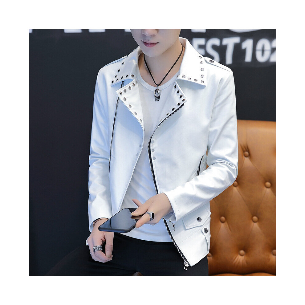 Men's Rivets Oblique Zipper Lapel Leather Clothing Youth Slim Fit Motorcycle Clothing Handsome Leather Jacket Multicoloured 885658583637