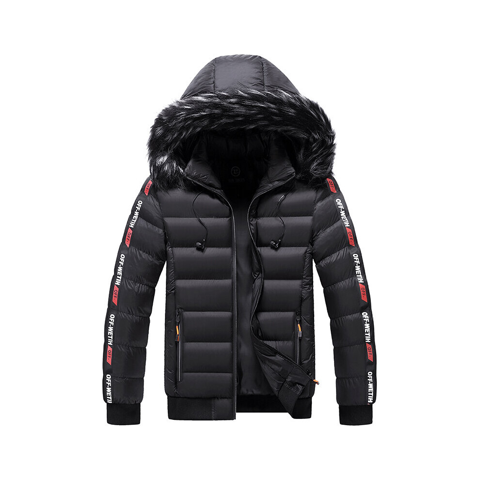 Men's short down jacket, winter wool collar, hooded, blocking, thickened checkered cotton coat, men's wear-image-OPC-PBR65ZW-NEW