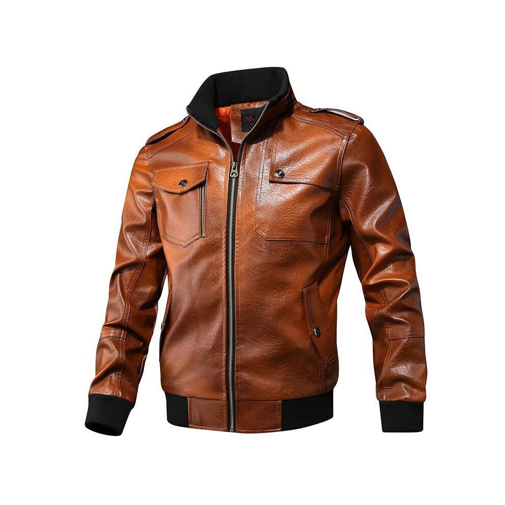 Men's Spring And Autumn Stand Collar Leather Jacket Pu Leather Slim Youth Motorcycle Leather Jacket Multicoloured 885658577131