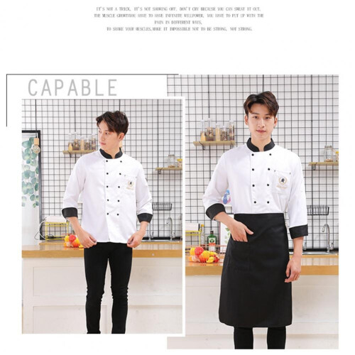 Chef Uniform Practical Bakery Solid Pocket Buttons Chef Top for Work Chef Shirt Chef Uniform 2