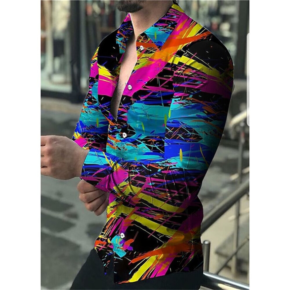 Shirt Men's Prom Top Rainbow Slim Long Sleeve 3D Printed Everyday Casual Button Up Casual Oversized Shirt-image-OPC-PBR67FJ-NEW