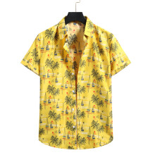 Yellow Floral Hawaiian Shirt Men Hipster Short Sleeve Beach Shirts Men Summer Casual Harajuku Shirt Male Clothing Camisa Hombre