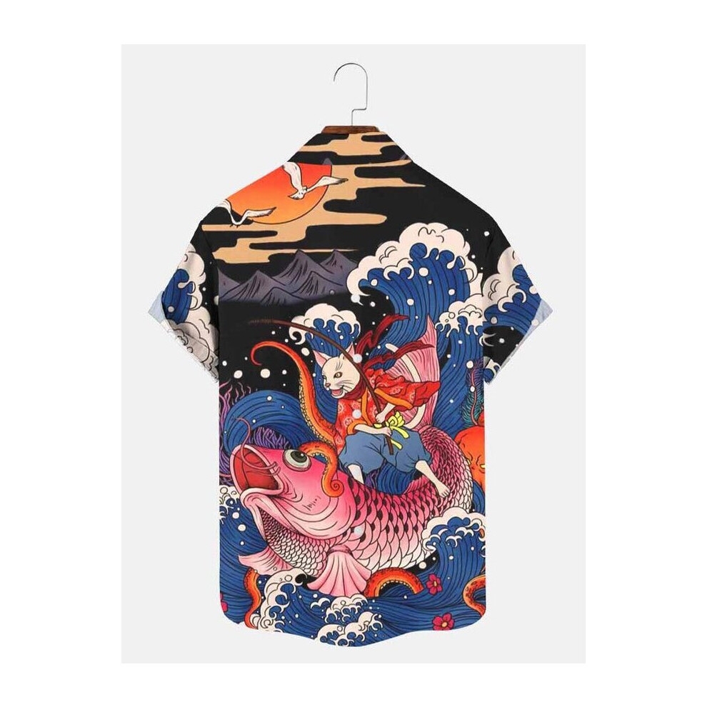 Men's Vintage Koi Fish Print Casual Breathable Short Sleeve
