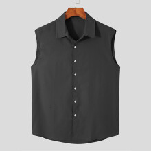 Tops American Style Men's Sleeveless Blouse Male Solid Comfortable Buttons Shirts S-5XL