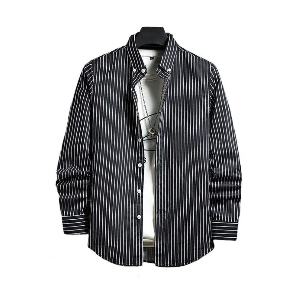 Men's Striped Shirts Slim Fit Business Dress Shirts Lapel Long Sleeve Single-breasted Men Shirt Autumn Striped Print Shirt Top-image-OPC-PBR6BZQ-NEW