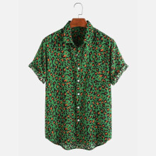 Holiday Style Men's Leopard Print Blouse Lapel Short Sleeve Breathable Shirt S-6XL Shirts For Men Camisa Hombre