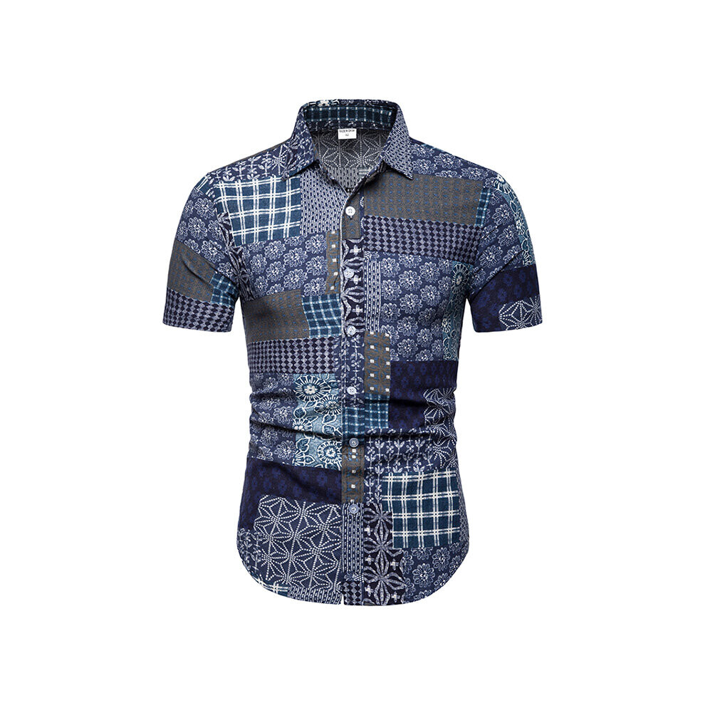 Floral Shirt Men Summer Men Multi-color Stitching Casual Flower Printed Slim Fit Linen Hawaiian Shirt Chemise Homme-image-OPC-PBR6CVR-NEW