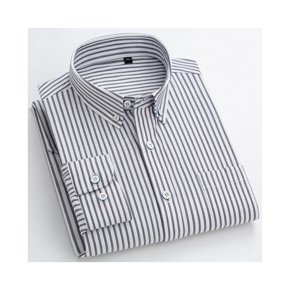 Men's Casual 100% Cotton Plaid Shirt Single Patch Pocket Comfortable Cotton Striped Standard-Fit Long-Sleeve Button Down Shirts-image-OPC-PBR6FKY-NEW