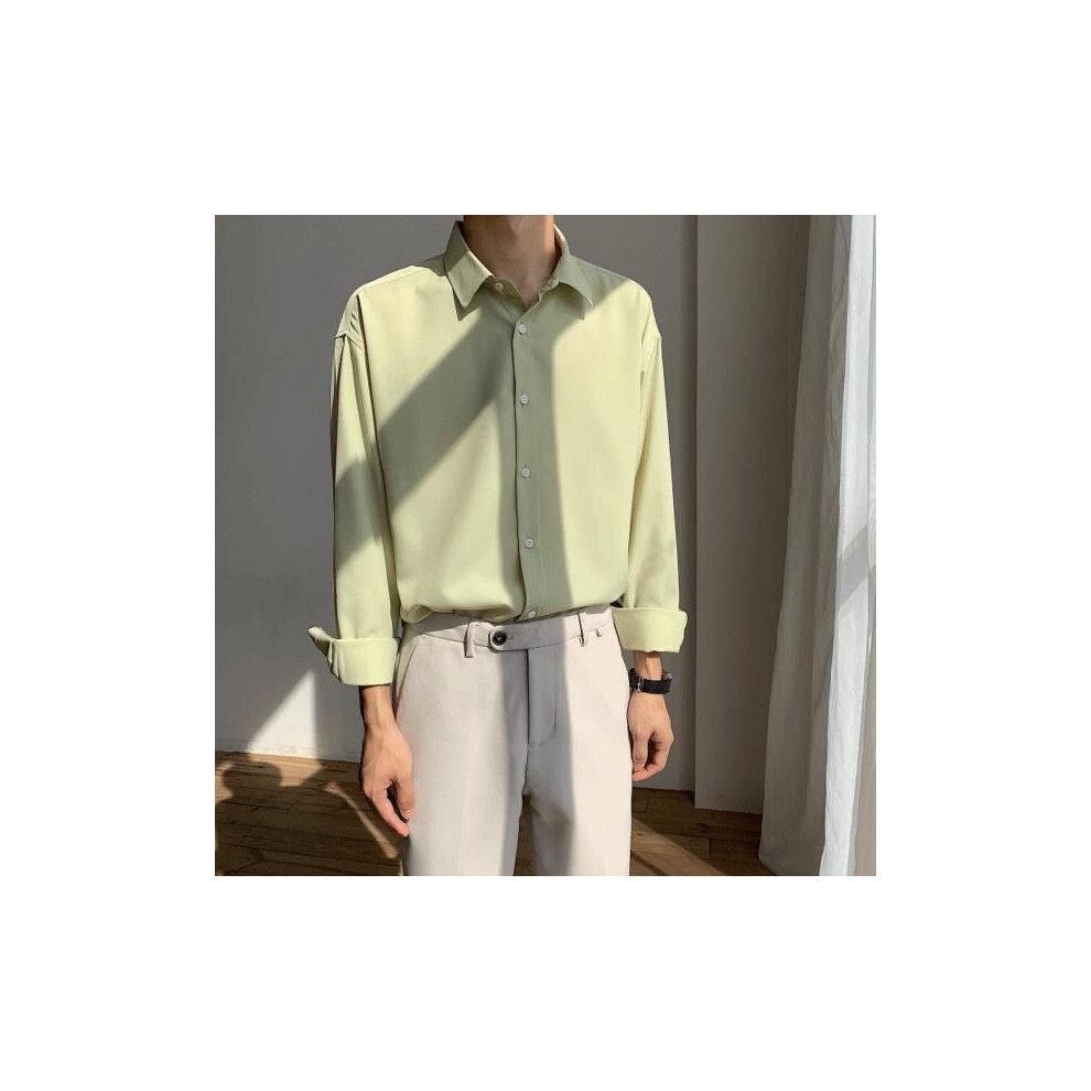 Clothes High-quality Mint Green Silk Shirt for Men Long Sleeve Solid Casual Loose Niche Light Drape Shirt-image-OPC-PBR6FSS-NEW
