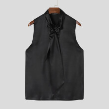 Men Shirt Stand Collar Lace Up Solid Sleeveless Vests Button Streetwear Casual Camisa Masculina S-5XL