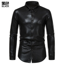 Mens Fish Scales Metallic Shirt Sexy 70's Disco Dance Nightclub Shirt Halloween Bday Party Performance Shirt