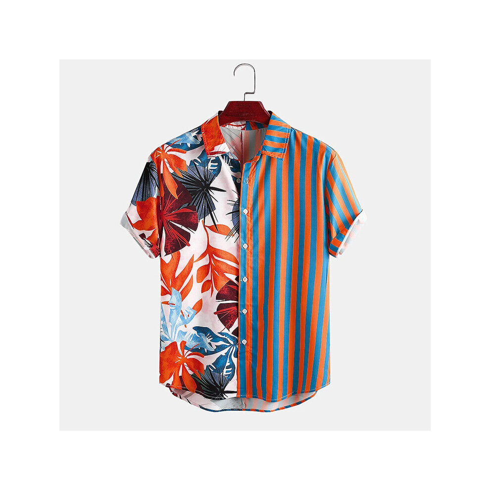 Men's Hawaiian Shirt Short Sleeve Streetwear Print Striped Patchwork Summer Women Blouse Beach Shirts for Men chemise-image-OPC-PBR6GCV-NEW