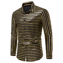 Mens Shirts Cosplay Masculino Nightclub Striped Bronzing Party Dress Sexy Button Shirt Men Chemise Top