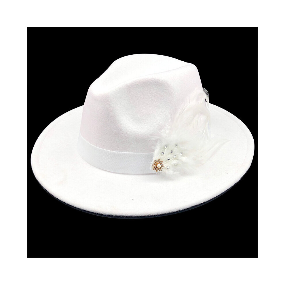 Wool Women feather Fedora Hat For Winter Autumn ElegantLady Floppy Cloche Wide Brim men Jazz Caps-image-OPC-PBR6H5M-NEW