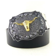 3D Golden Long Horn Bull Western Cowboy Metal Men's Belt Buckle for Casual Jeans Male Accessories Boyfriend