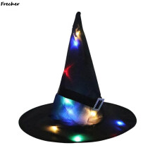 LED Flashing Light Witch Hats Halloween Party Dress Up Glowing Caps Child Adult Dress Up Costume Hanging Ornament Wizard Hat