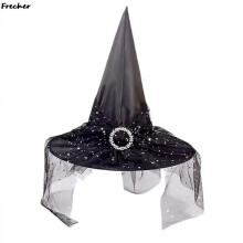 Gothic Punk Witch Hats For Women Halloween Party Witches Wizard Hat Cosplay Costume Lady Wizard Caps Lace Decor