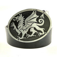 Casual Boys Men Waist Belt with Antique Silver Pterosaur Dragon Enamel Metal Buckle Western Cowboy Accessories