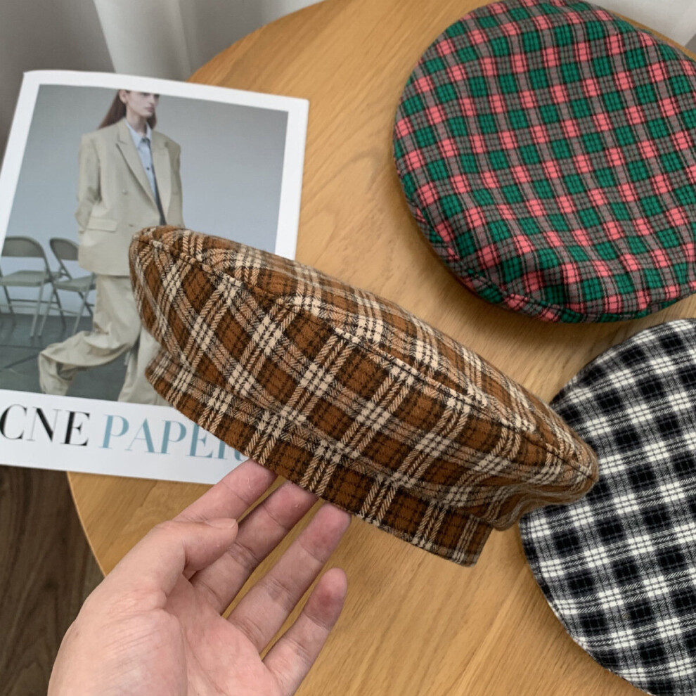 Japanese Plaid Beret All-match Autumn and Winter British Retro Ins Niche Painter Hat Berets Cap for Women-image-OPC-PBR6M55-NEW