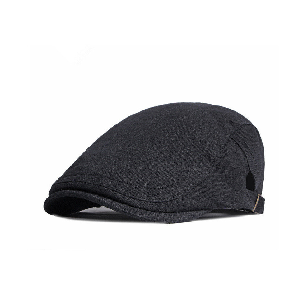 Spring Summer Cotton Solid Newsboy Caps Flat Peaked Cap Men And Women Painter Beret Hats 14 Black
