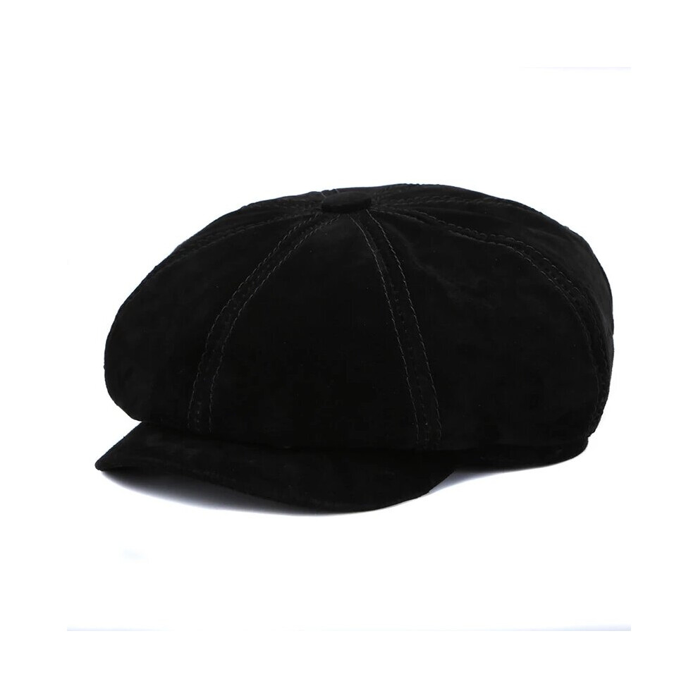 America Style Casual Real Leather Caps Beret Man Sheepskin Suede Leather Black/Brown Fitted Duckbill Hats Male Boina-image-OPC-PBR6RK2-NEW