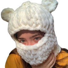 Womens Balaclava Ski Mask Novelty Funny Winter Warm Cat Ear Beanie Hat Cat Knitted Hat Halloween Cap with Scarf