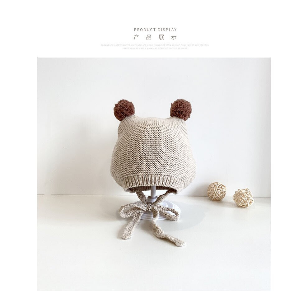 Baby Cap Winter Plush Ball Ear Protection Strap Adjustment Hat With Pompoms Newborn Photography Props Unisex Kids Multicoloured