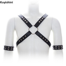 Sexy Men Punk PU Leather Harness Body Bondage Cage Bustier Corset Sculpting Chest Belts Suspender Braces Pants Arm Bracelets