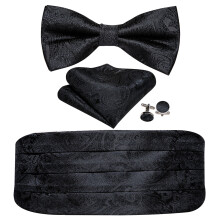 Paisley Men Cummerbund Silk Floral Bow Tie Set Pocket Square Cufflink Formal Tuxedo Suit Accessories B-100