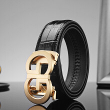 High-Grade Men's Leather Embossing Automatic Checkoff Full-Grain Leather Business Waistband GG Belt