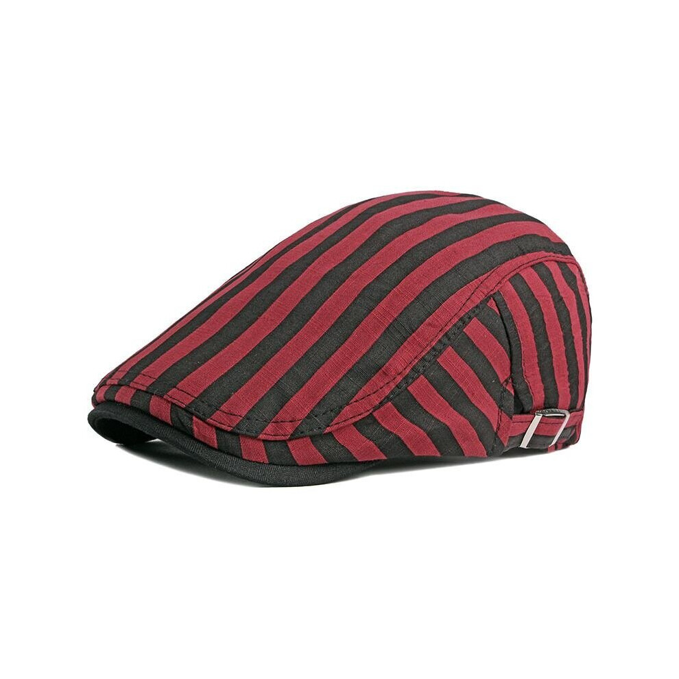 Cotton Solid Striped Newsboy Caps Flat Peaked Cap Men And Women Painter Beret Hat Red
