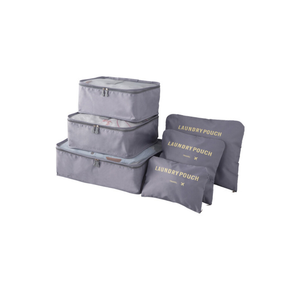 (Gray) Packing 6pcs Cubes Luggage Storage Compression Organiser Travel Bags Suitcase