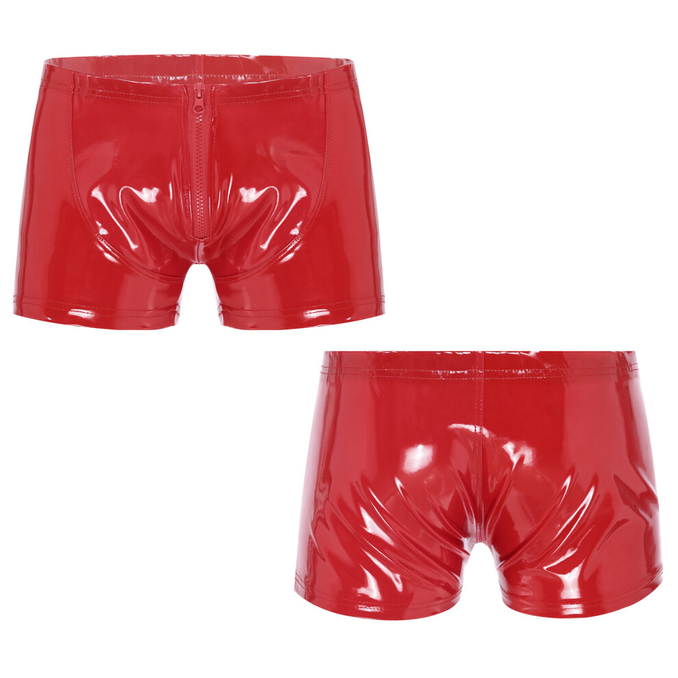 Mens Wet Look Patent Leather Shorts Zipper Front Boxer Briefs Latex Underpants Nightclub Bar Stage Performance Sexy Costume