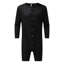 Men Pajamas Jumpsuit Solid Comfort Button Onesies Homewear Long Sleeve Sleepwear Men Rompers Summer Nightwear