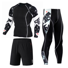 Fall Winter Men Fitness Clothing rashgarda MMA Long Sleeves shirt Second skin Compression Leggings Thermal underwear base layer