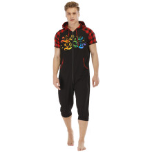 Summer Print Onesies Men Short Sleeve Nightwear Costumes Adults Sleepwear Hooded Pajamas