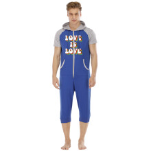 Men Hooded Onesies Nightwear Costume Summer Adult Sleepwear Short Sleeve Pajamas
