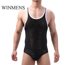 Men's One-piece Pajamas Male Bodysuit Candy Lace Patchwork Jumpsuit Sleepwear Sleeveless Oversized Romper Overalls