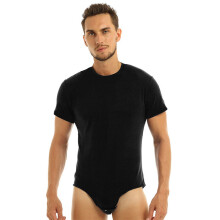 one-piece pajamas men's short sleeve round neck button one-piece pants men's breathable home clothes