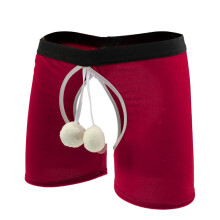 BDSM Man Sexy Crotchless Panties Not Zipper Gay Open Crotch Underwear with Christmas Penis Ball Erotic Cotton Boxers Lingerie