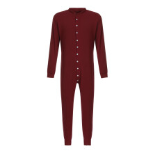Buttons Nightgown Solid Sleep Leisure Jumpsuits Sleepwear Men Long Sleeve V Neck Rompers Homewear 2XL