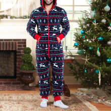 Autumn Winter Onesies Mens Snowman Christmas Elk Printed Zipper Hooded Jumpsuit Long Sleeve Zip Hood Pyjamas Nightwear Onesies