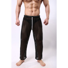 Men's Sexy Hollow Transparent Long Johns Homme Large Mesh Gay Home pajama Leggings Sports Loose Pants Lounge Tights Underwear