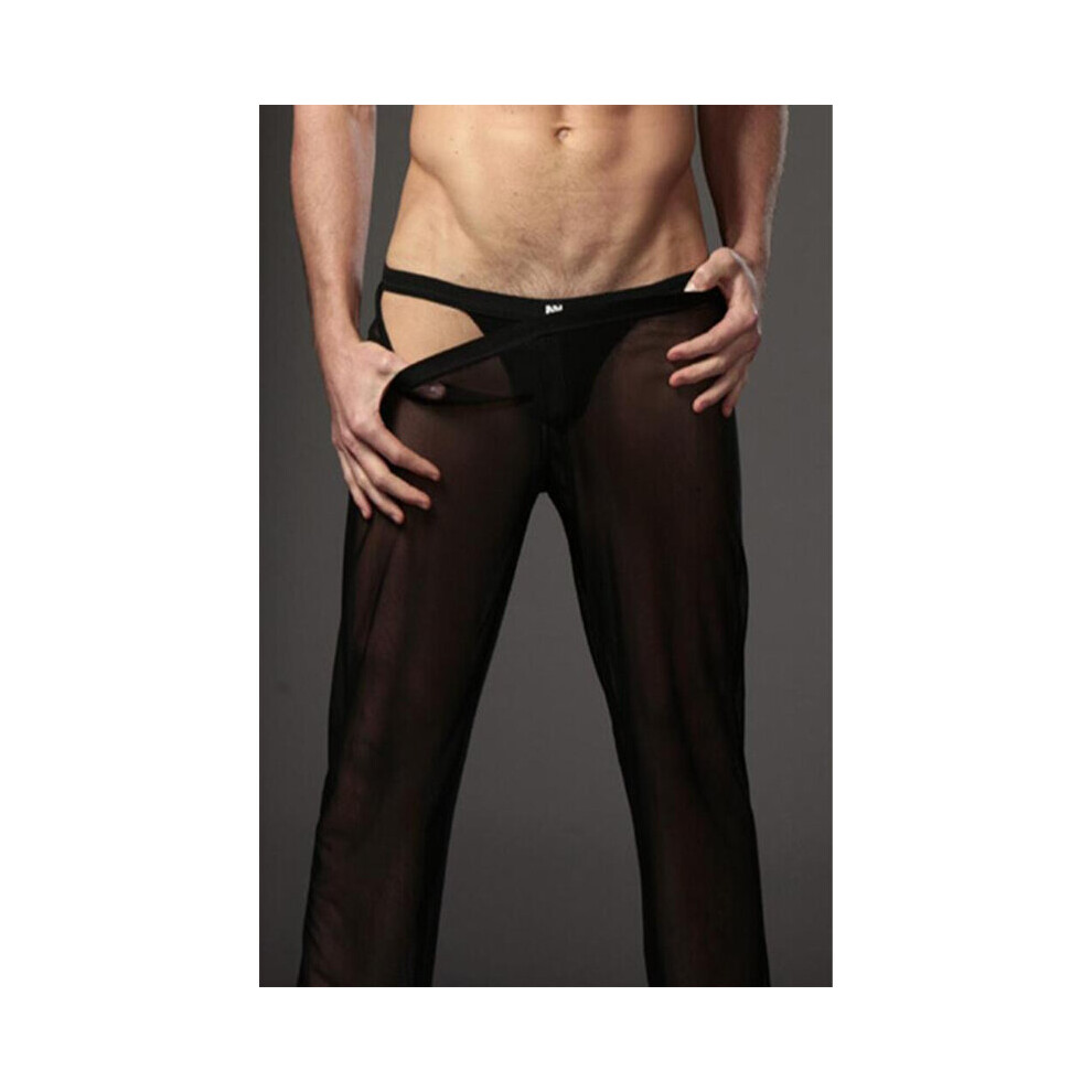 Men's See-through Casual Long Pants Mesh Sheer Breathable Transparent Pants Sexy Loose Trousers Sleep Bottoms Sleepwear Gay Wear