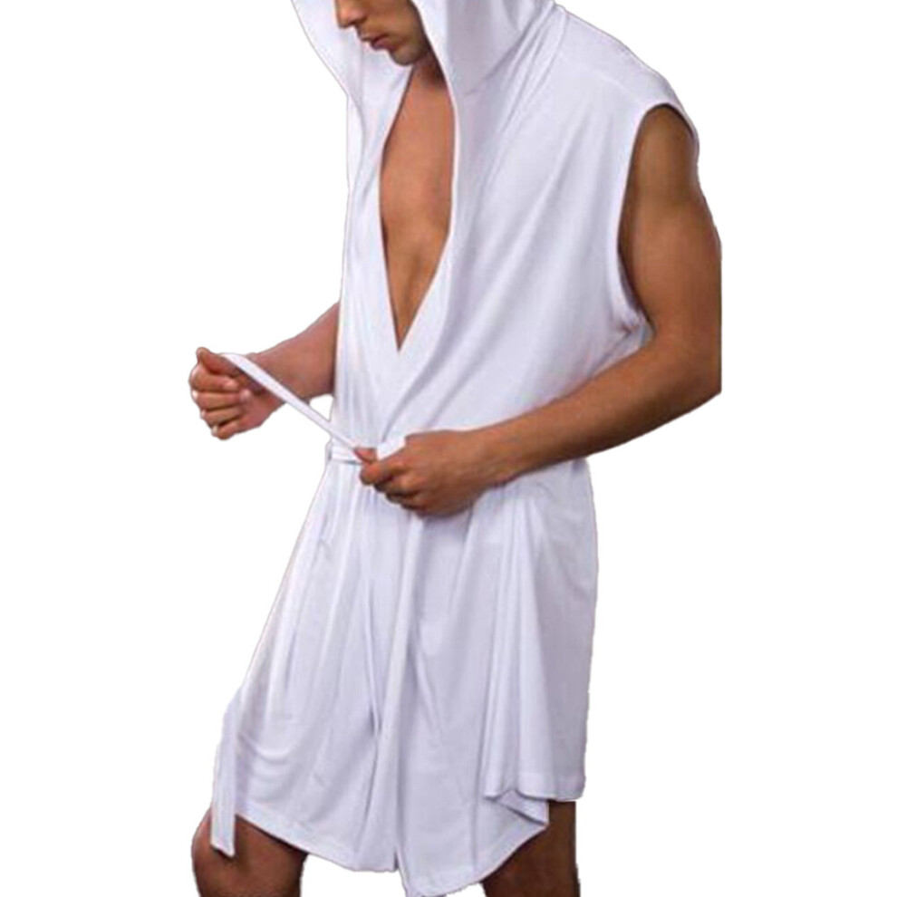 Multicoloured Men's Bathrobes Sleeveless Hooded Robes Men Sexy Pajamas Sleepwear Icy Silky Lingerie Erotic Robe Sets Bath Robe No Briefs